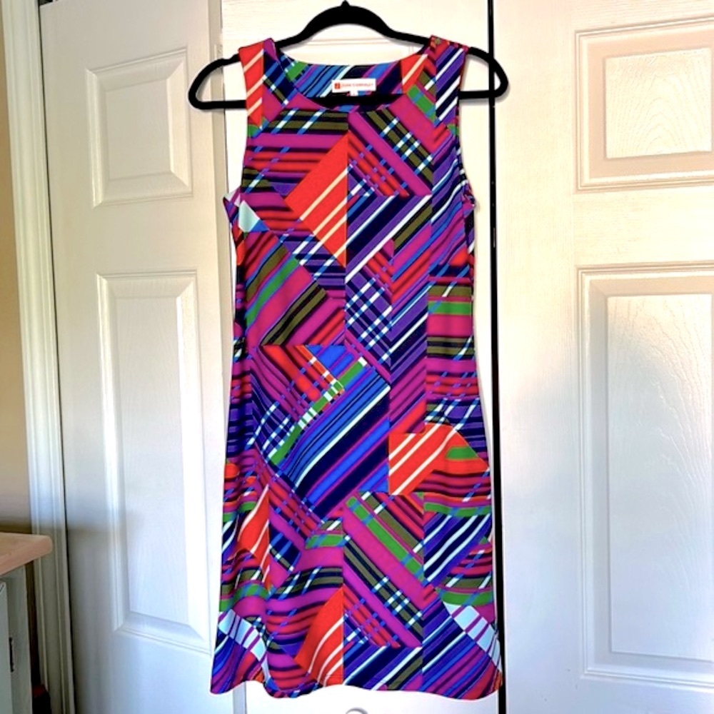 Jude Connally Multicolor Geometric Stripe Shift Dress - Red, Blue, Purple, Green